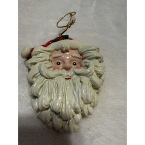 Vintage Santa Face Porcelain‎ Holiday Ornament 3" Painted